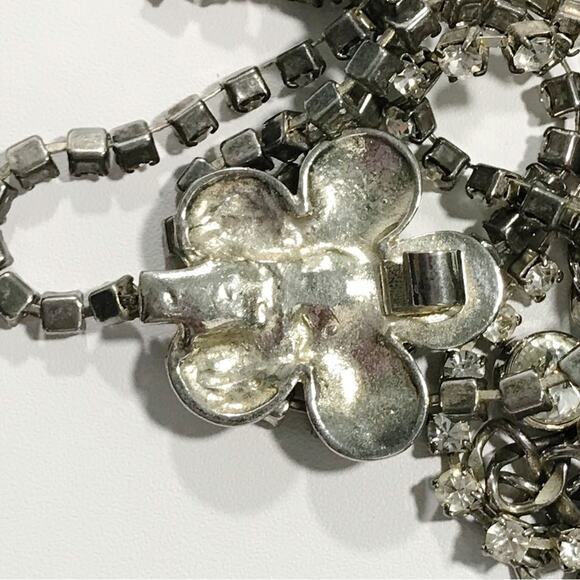 VTG Silver Rhinestone Belt Sash Chain Pave Flower Buckle Metal 60s 70s Formal main image 14